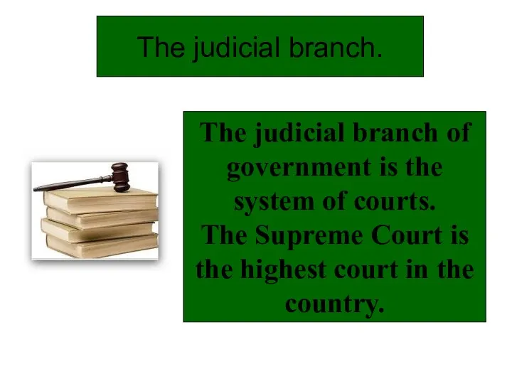 The judicial branch. The judicial branch of government is the system