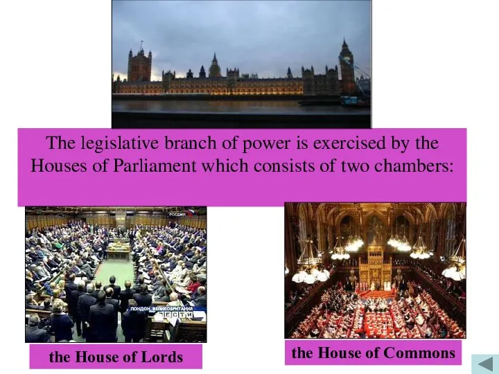 The legislative branch of power is exercised by the Houses of