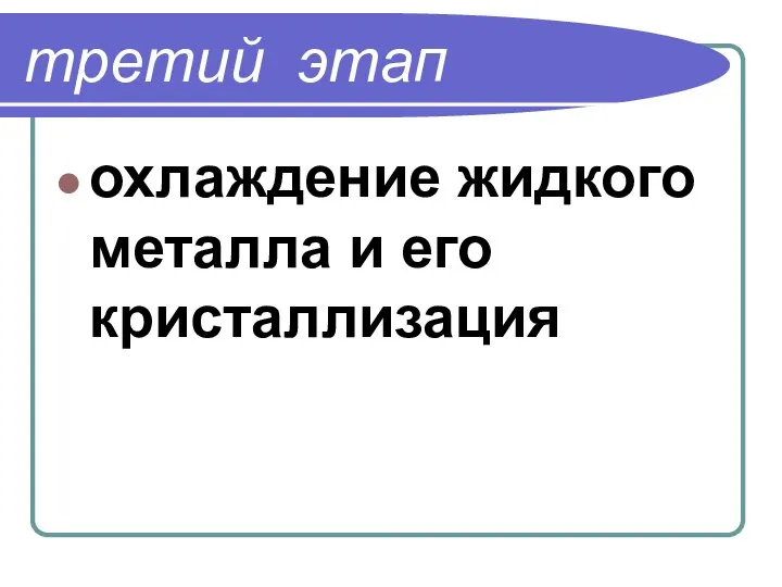 третий этап охлаждение жидкого металла и его кристаллизация