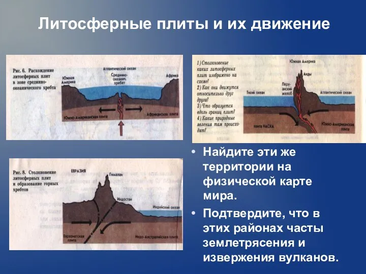 Литосферные плиты и их движение Найдите эти же территории на физической