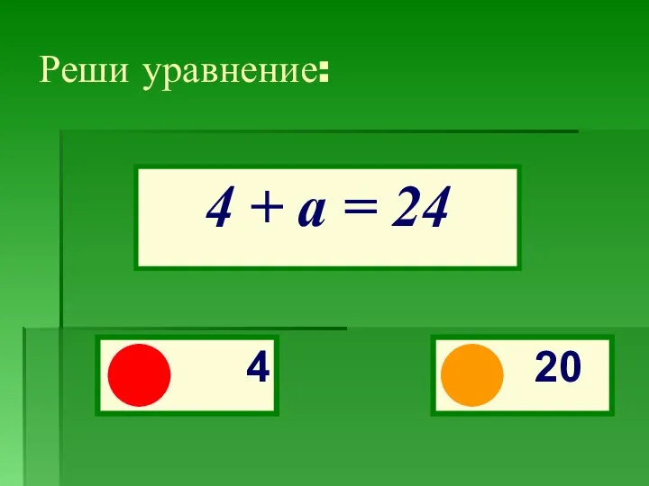 Реши уравнение: 4 + а = 24