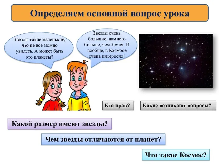 Определяем основной вопрос урока Звезды такие маленькие, что не все можно