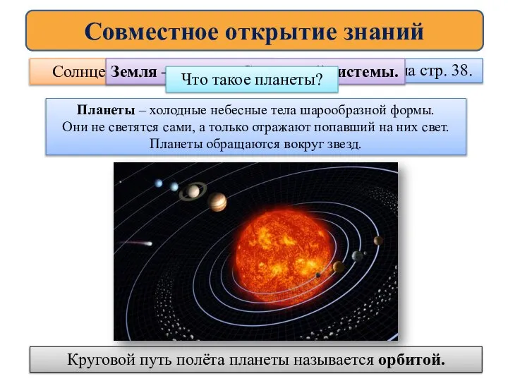 Найдите ответ на стр. 38. Совместное открытие знаний Солнце – звезда,