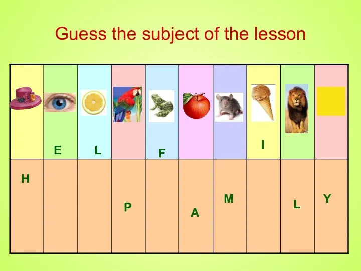 Guess the subject of the lesson Н Е L P F A M I L Y