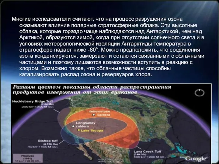 Многие исследователи считают, что на процесс разрушения озона оказывают влияние полярные