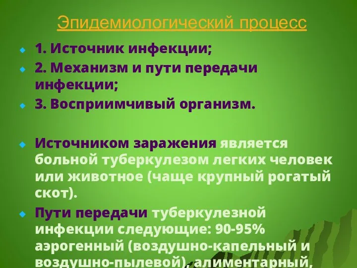 Эпидемиологический процесс 1. Источник инфекции; 2. Механизм и пути передачи инфекции;