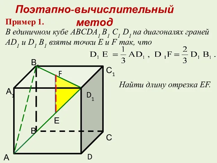 Пример 1. В единичном кубе ABCDA1 B1 C1 D1 на диагоналях
