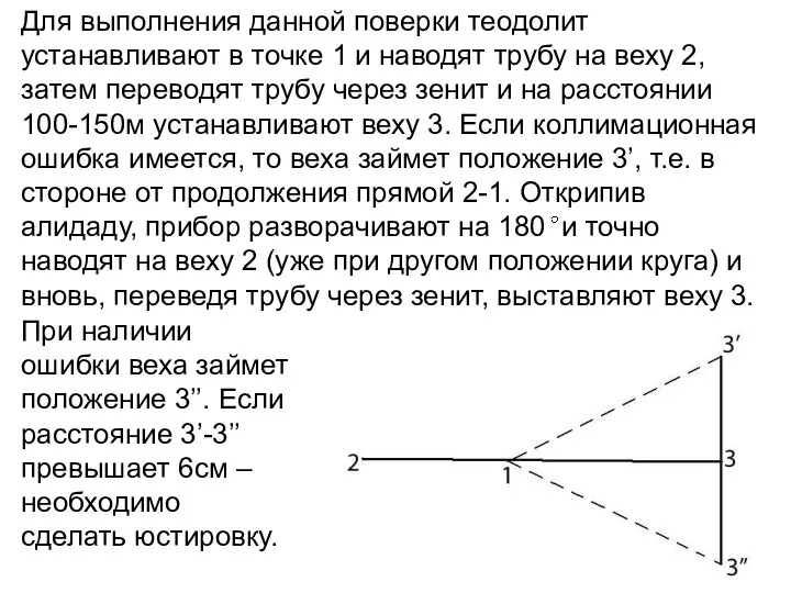 Для выполнения данной поверки теодолит устанавливают в точке 1 и наводят