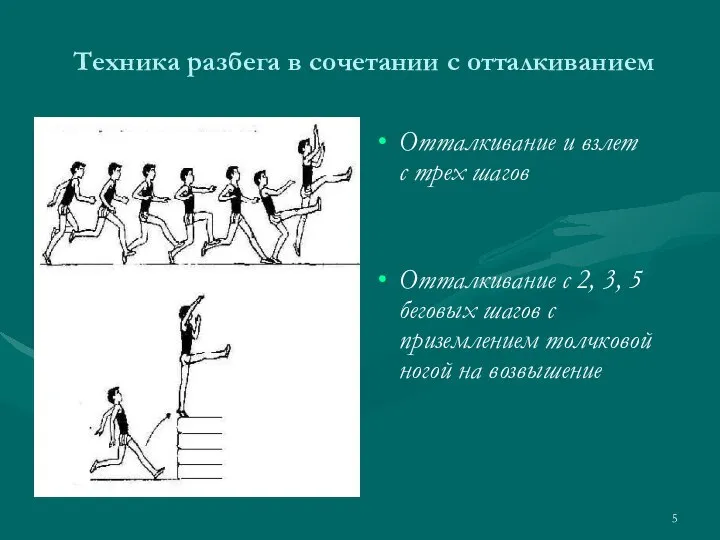 Техника разбега в сочетании с отталкиванием Отталкивание и взлет с трех