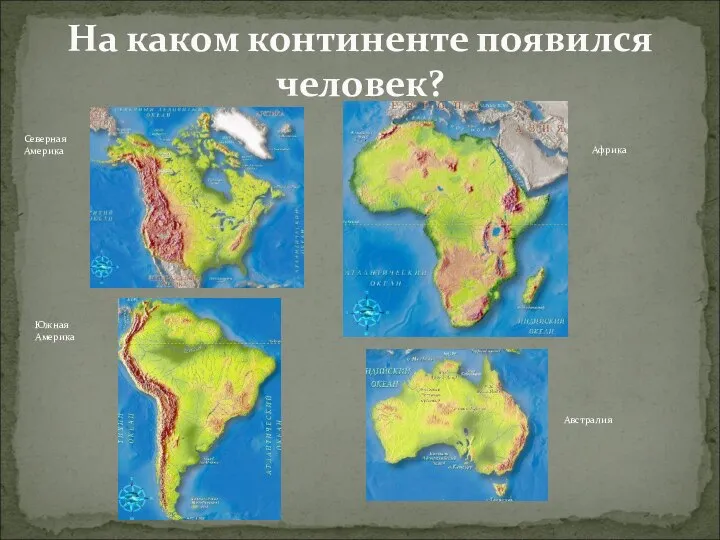 На каком континенте появился человек? Южная Америка Северная Америка Африка Австралия