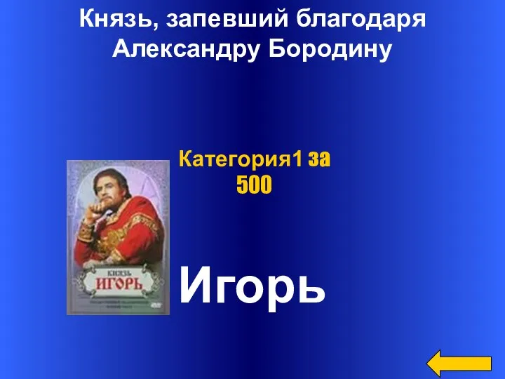 Князь, запевший благодаря Александру Бородину Игорь Категория1 за 500