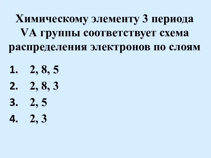 Химическому элементу 3 периода VА группы соответствует схема распределения электронов по