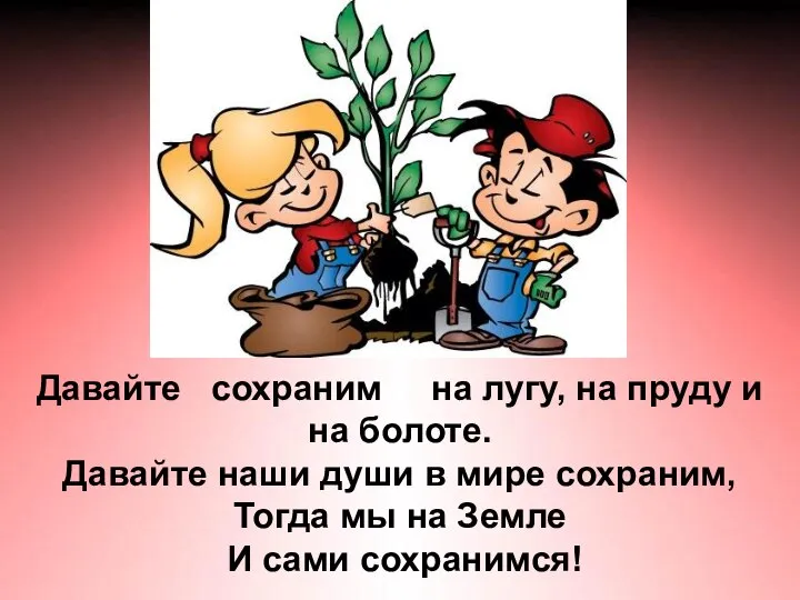 Давайте сохраним на лугу, на пруду и на болоте. Давайте наши