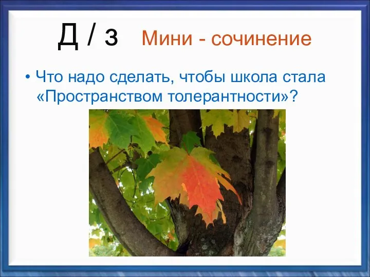 Д / з Мини - сочинение Что надо сделать, чтобы школа стала «Пространством толерантности»?