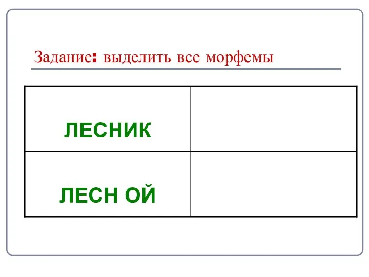 Задание: выделить все морфемы