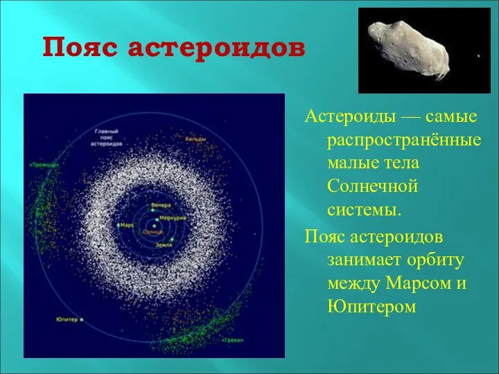 Пояс астероидов Астероиды — самые распространённые малые тела Солнечной системы. Пояс