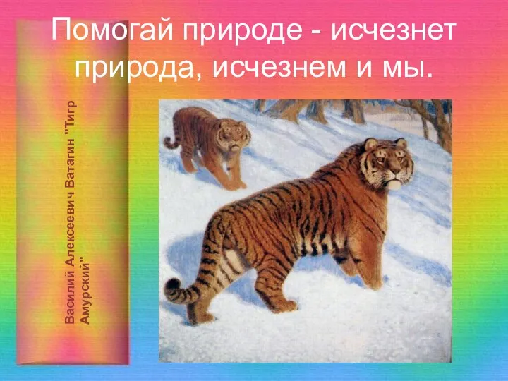 Помогай природе - исчезнет природа, исчезнем и мы. Василий Алексеевич Ватагин "Тигр Амурский"