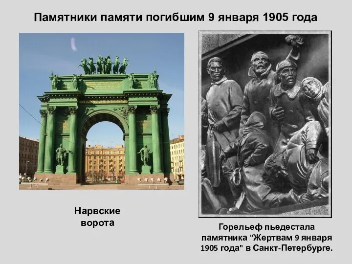 Горельеф пьедестала памятника "Жертвам 9 января 1905 года" в Санкт-Петербурге. Нарвские