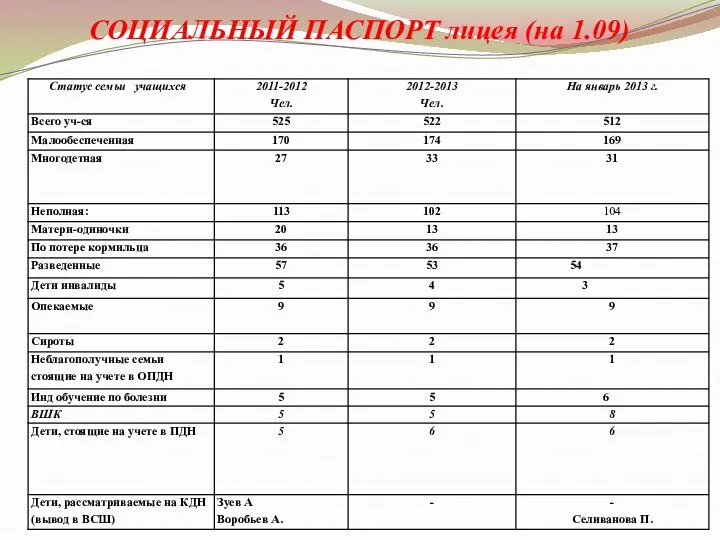 СОЦИАЛЬНЫЙ ПАСПОРТ лицея (на 1.09)