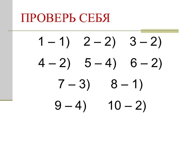 ПРОВЕРЬ СЕБЯ 1 – 1) 2 – 2) 3 – 2)