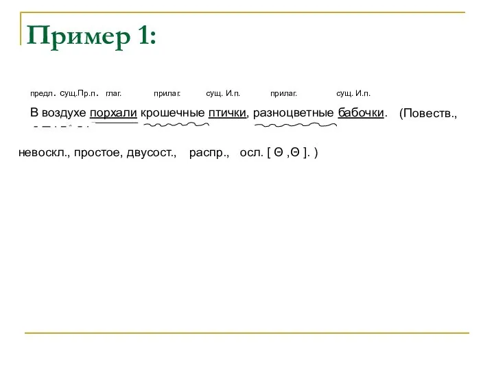 Пример 1: (Повеств., невоскл., простое, двусост., предл. сущ.Пр.п. глаг. прилаг. сущ.