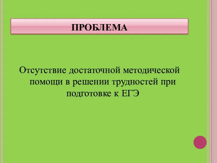 ПРОБЛЕМА Отсутствие достаточной методической помощи в решении трудностей при подготовке к ЕГЭ