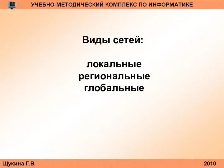 Виды сетей: локальные региональные глобальные