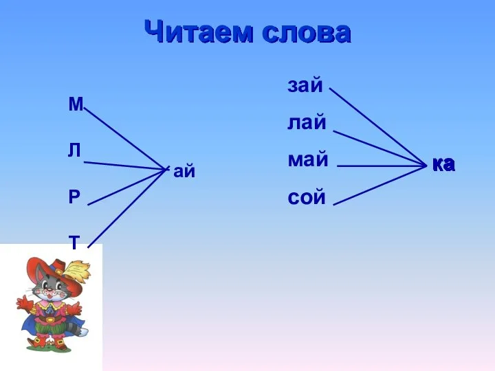 Читаем слова зай лай май сой ка М Л Р Т ай