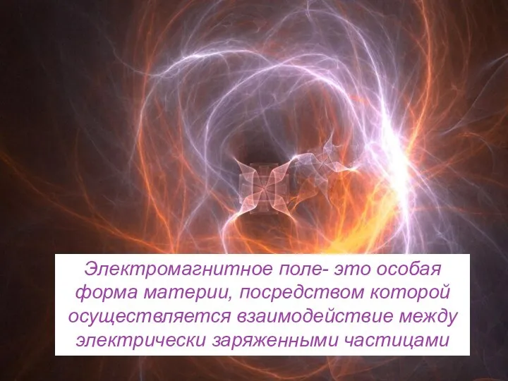 Электромагнитное поле- это особая форма материи, посредством которой осуществляется взаимодействие между электрически заряженными частицами