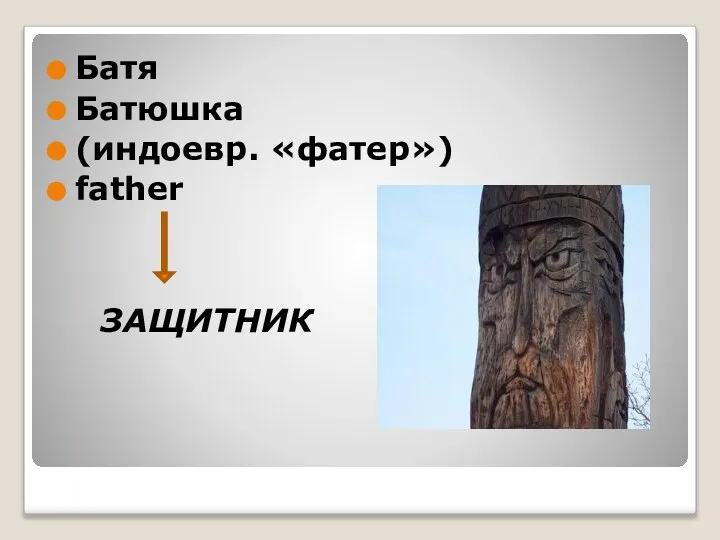 Батя Батюшка (индоевр. «фатер») father ЗАЩИТНИК