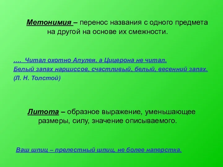 Метонимия – перенос названия с одного предмета на другой на основе