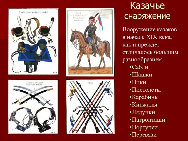 Казачье снаряжение Вооружение казаков в начале XIX века, как и прежде,