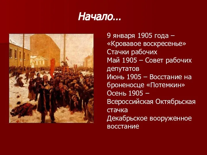 9 января 1905 года – «Кровавое воскресенье» Стачки рабочих Май 1905