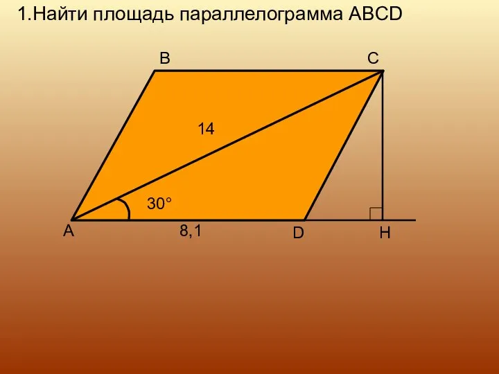 1.Найти площадь параллелограмма ABCD H