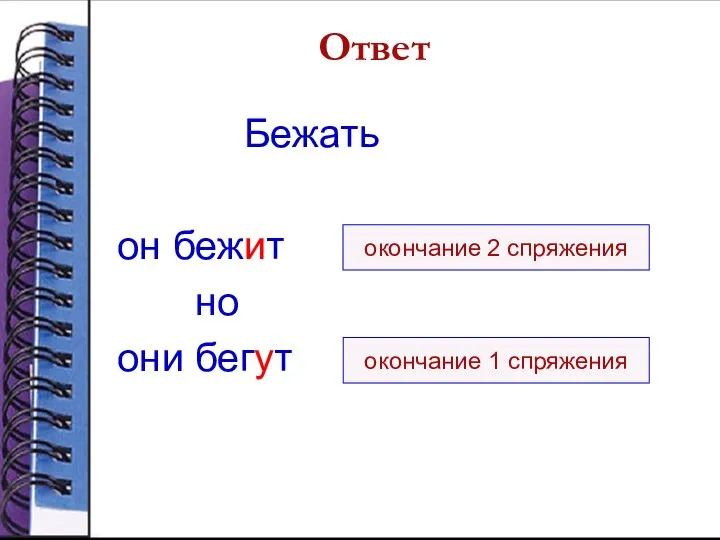 Ответ Бежать он бежит но они бегут окончание 2 спряжения окончание 1 спряжения