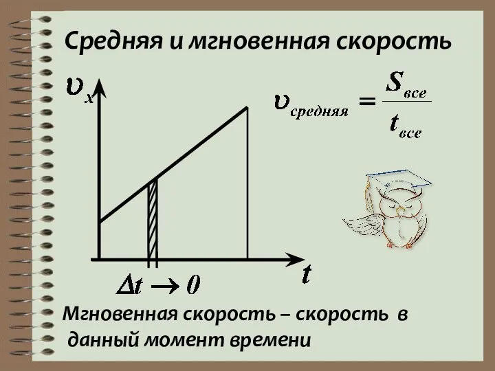 Средняя и мгновенная скорость Мгновенная скорость – скорость в данный момент времени