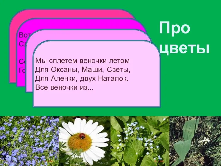 На зеленом шнурочке Белые звоночки. Про цветы Вот полянка, вся в