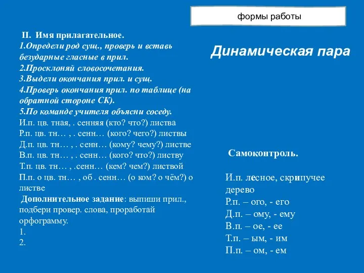 II. Имя прилагательное. 1.Определи род сущ., проверь и вставь безударные гласные