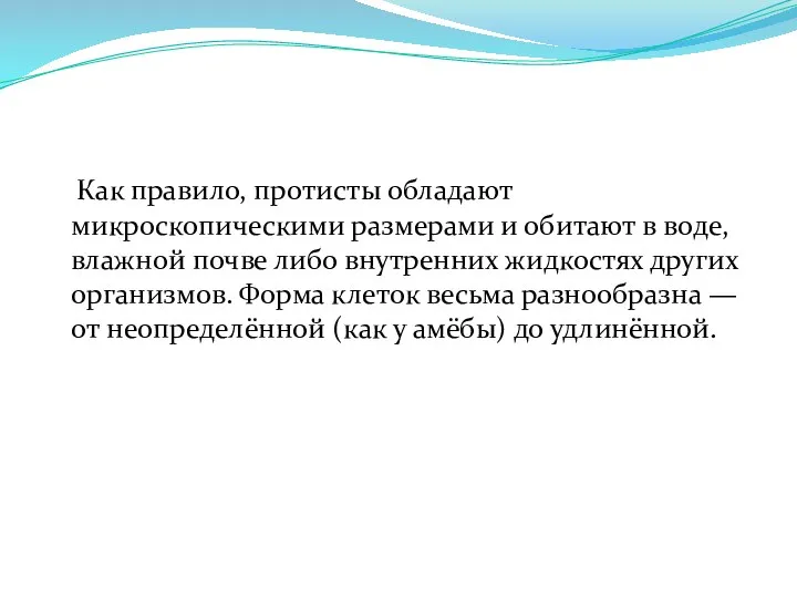 Как правило, протисты обладают микроскопическими размерами и обитают в воде, влажной