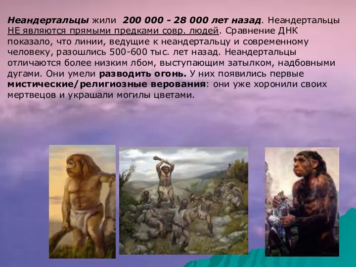 Неандертальцы жили 200 000 - 28 000 лет назад. Неандертальцы НЕ