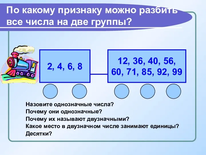 По какому признаку можно разбить все числа на две группы? Назовите