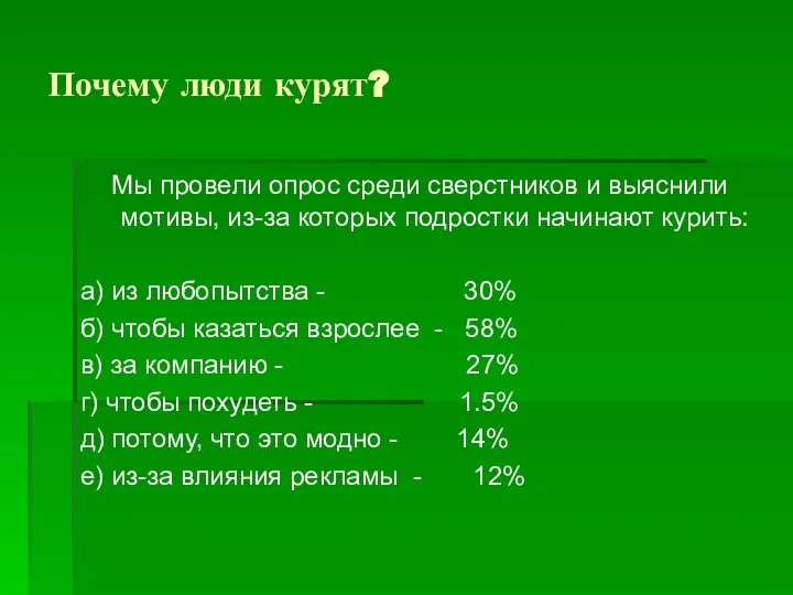 Почему люди курят? Мы провели опрос среди сверстников и выяснили мотивы,