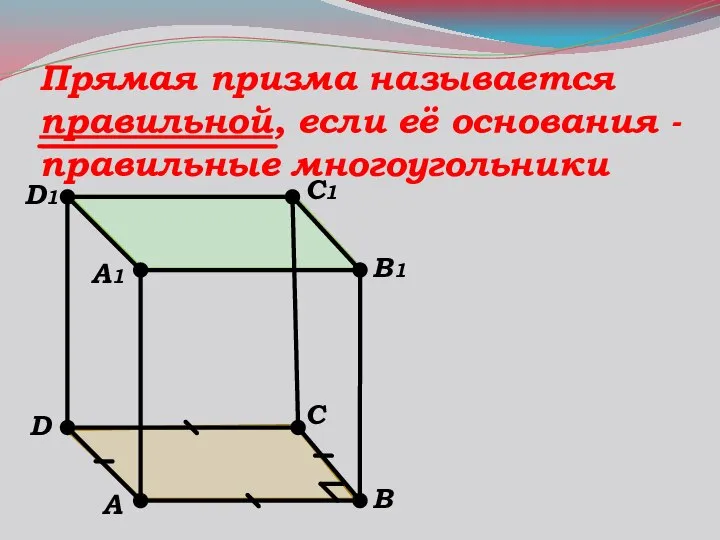 Прямая призма называется правильной, если её основания - правильные многоугольники B1