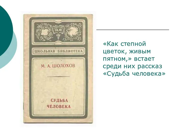 «Как степной цветок, живым пятном,» встает среди них рассказ «Судьба человека»