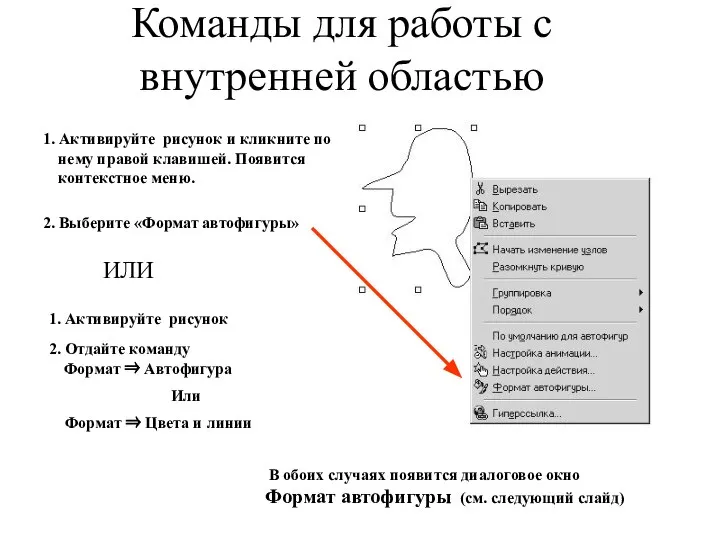 Команды для работы с внутренней областью 1. Активируйте рисунок и кликните