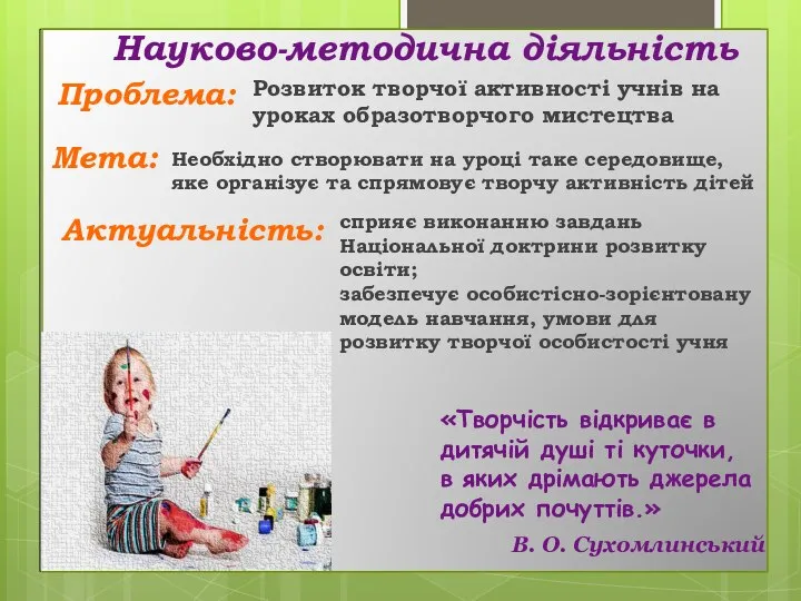 Науково-методична діяльність Розвиток творчої активності учнів на уроках образотворчого мистецтва «Творчість