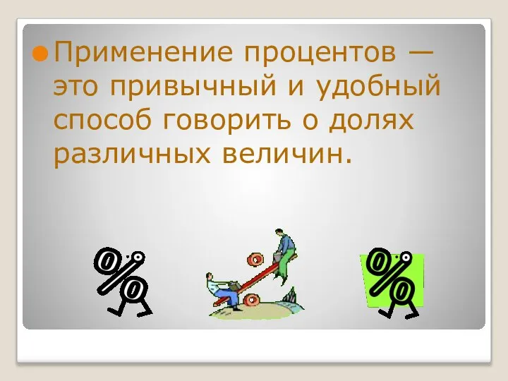 Применение процентов — это привычный и удобный способ говорить о долях различных величин.