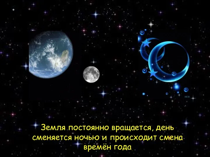 Земля постоянно вращается, день сменяется ночью и происходит смена времён года