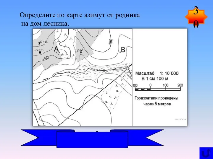 268⁰-269⁰ -270⁰ -271⁰ -272⁰ 30 Определите по карте азимут от родника на дом лесника.