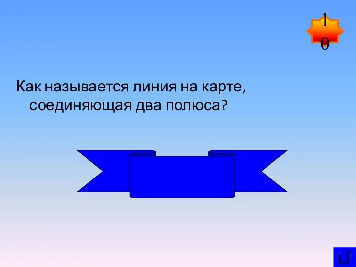 Как называется линия на карте, соединяющая два полюса? Меридиан 10